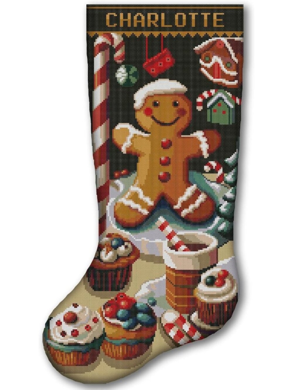 Personalized Christmas Stocking Cross Stitch Kit - Gingerbread Man Needlepoint